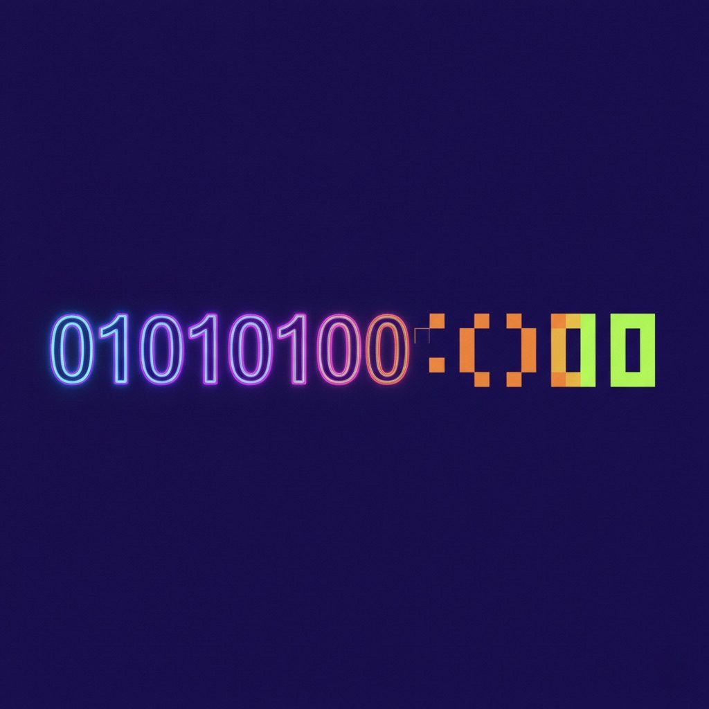 Binary code ending in a zipped-mouth emoticon
