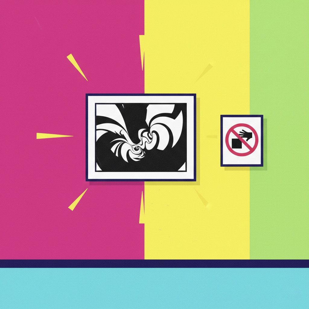 A framed picture beside a no-photography sign