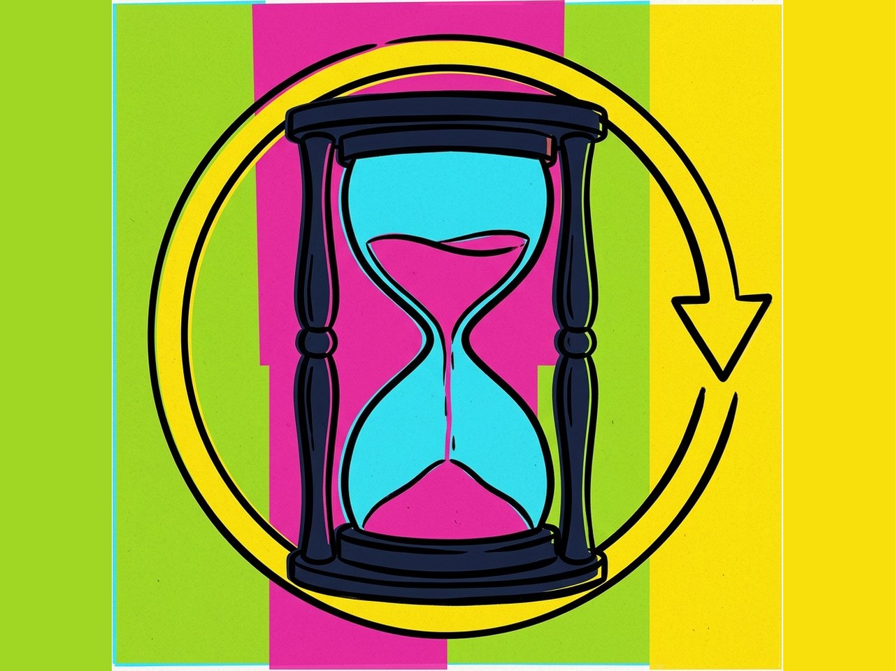 An hourglass encircled by a looping arrow